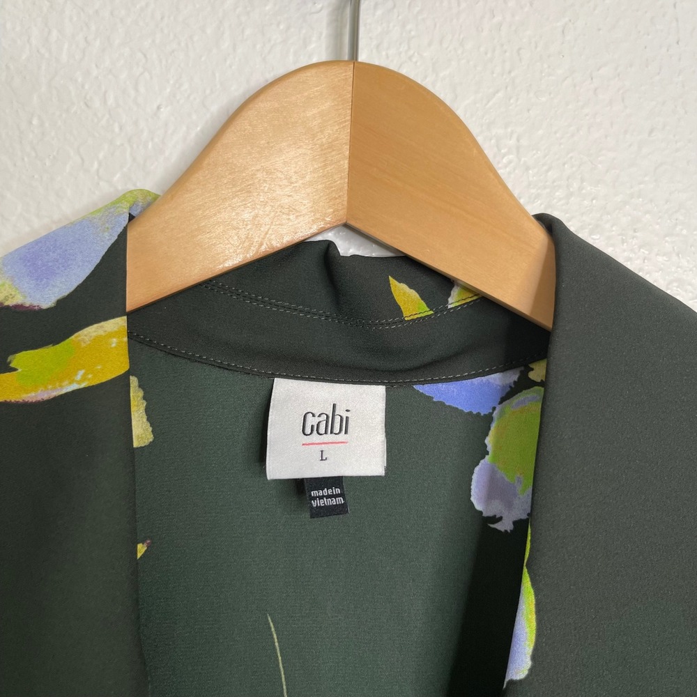 Cabi Placid Top 4740 Wallpaper Floral Sleeveless Button Down Blouse Green Large - Picture 3 of 5